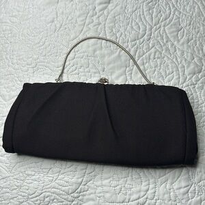 1950s elegant black evening clutch crystal kiss lock, clap and snake chain